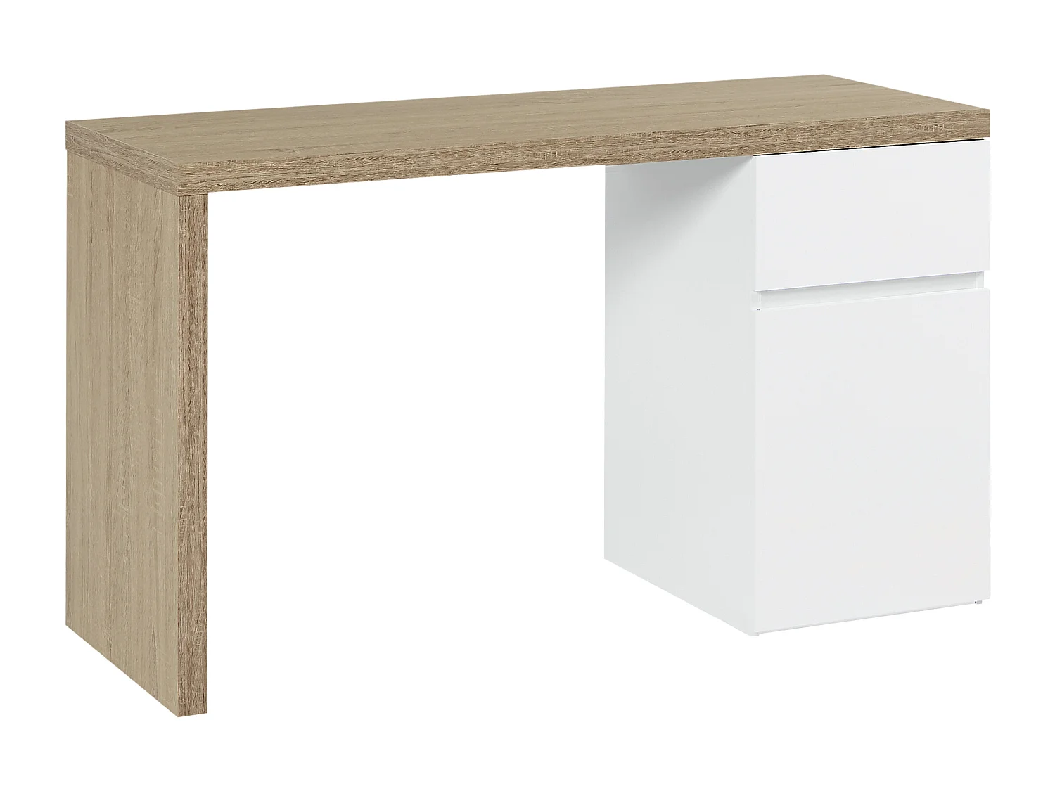 Bureau avec 1 tiroir et 1 placard - Coloris : Naturel et blanc - ACUNEZA