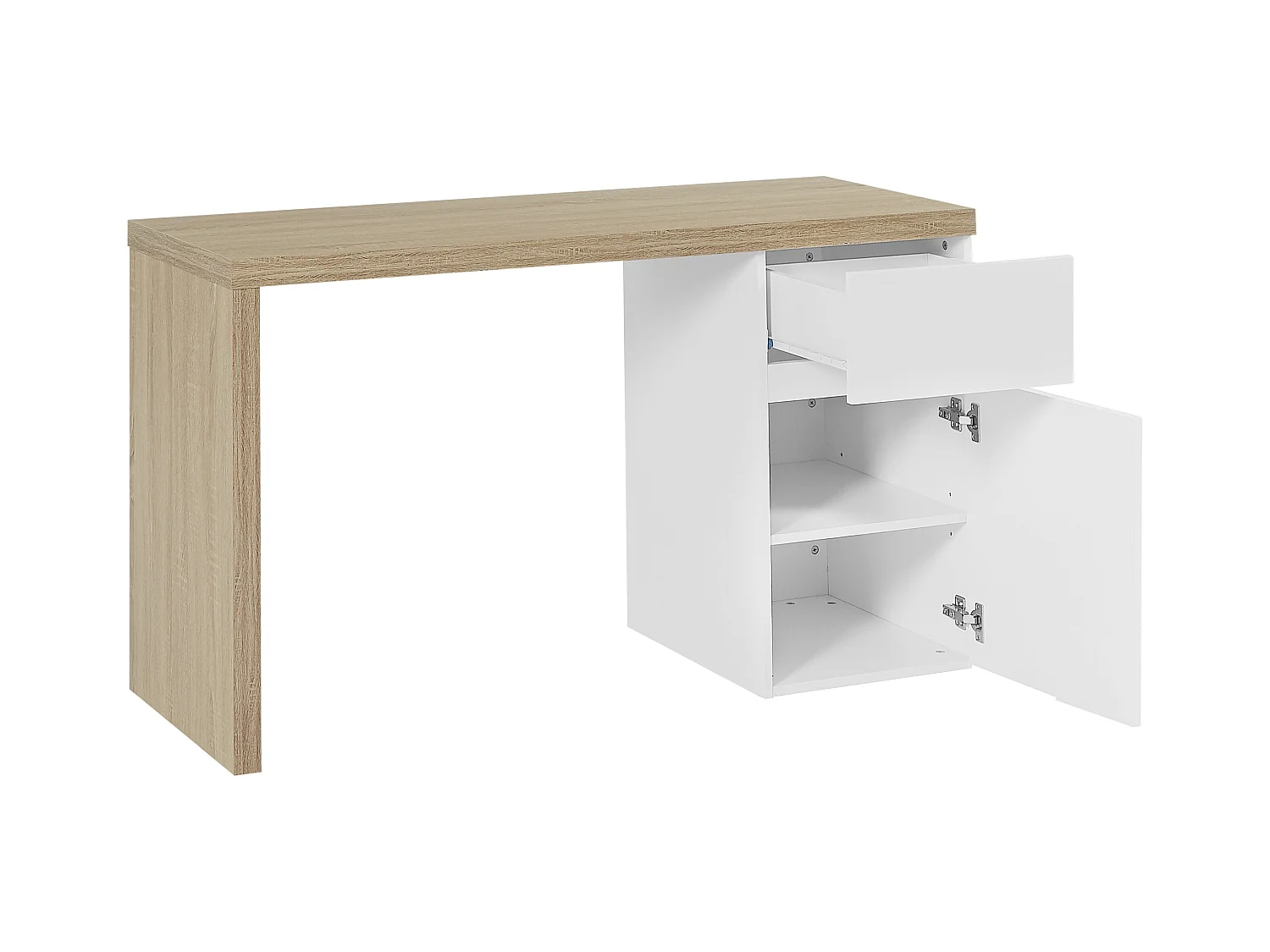 Scrivania con 1 cassetto e 1 armadio  Naturale e Bianco  - ACUNEZA