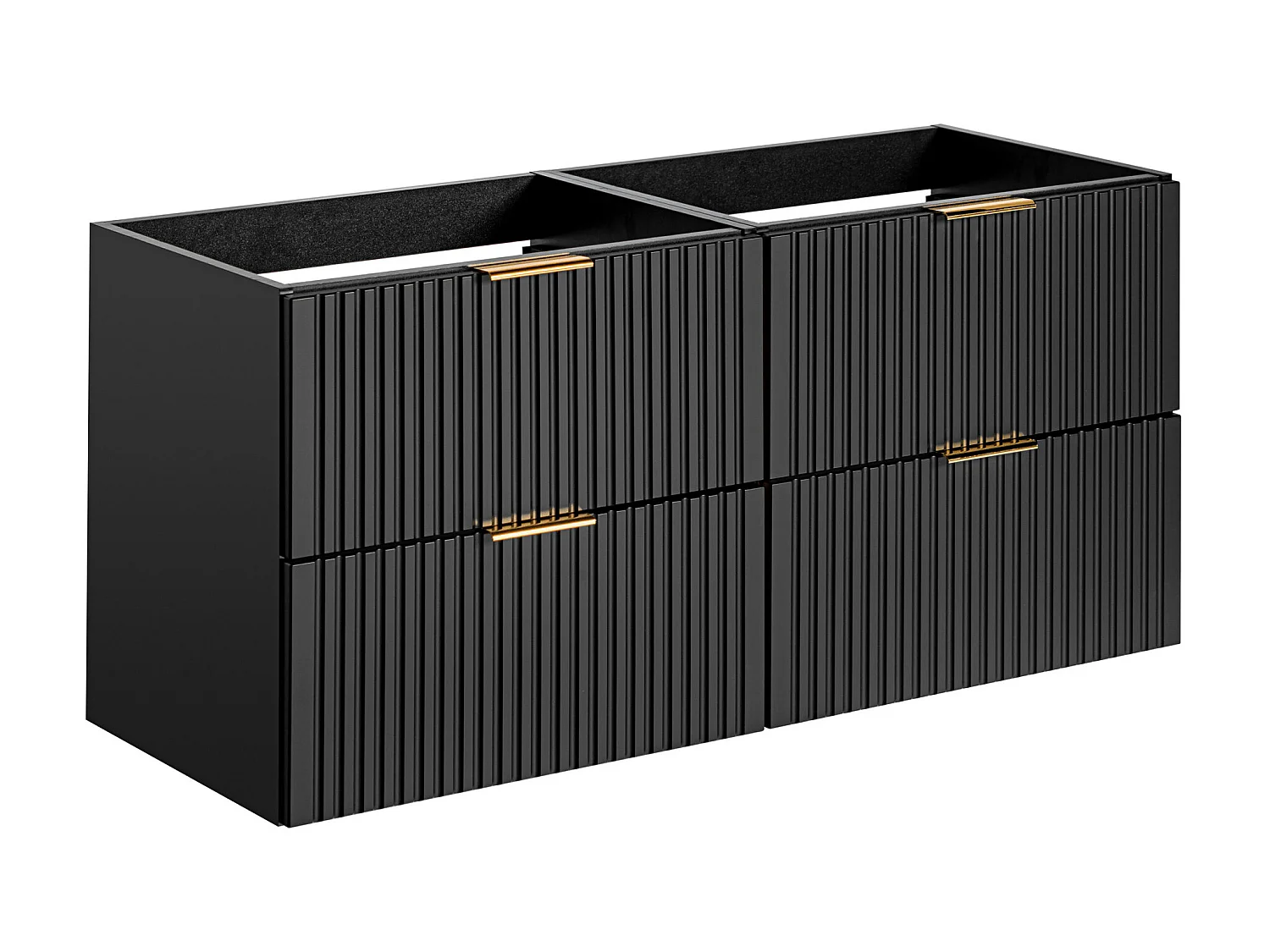 Mobile per bagno sospeso con scanalature e lavabo da incasso 120 cm Nero - ZEVARA