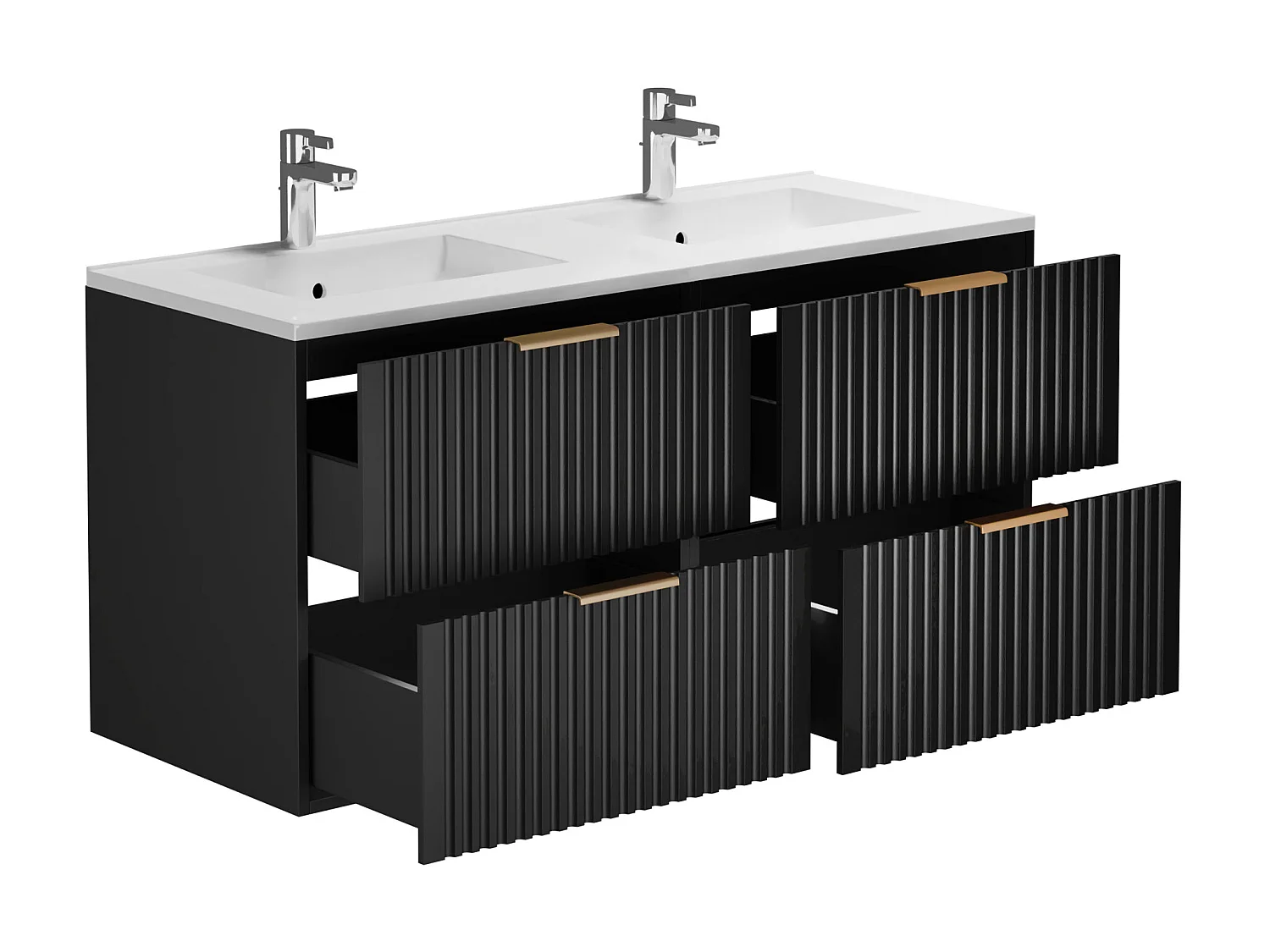 Mobile per bagno sospeso con scanalature e lavabo da incasso 120 cm Nero - ZEVARA