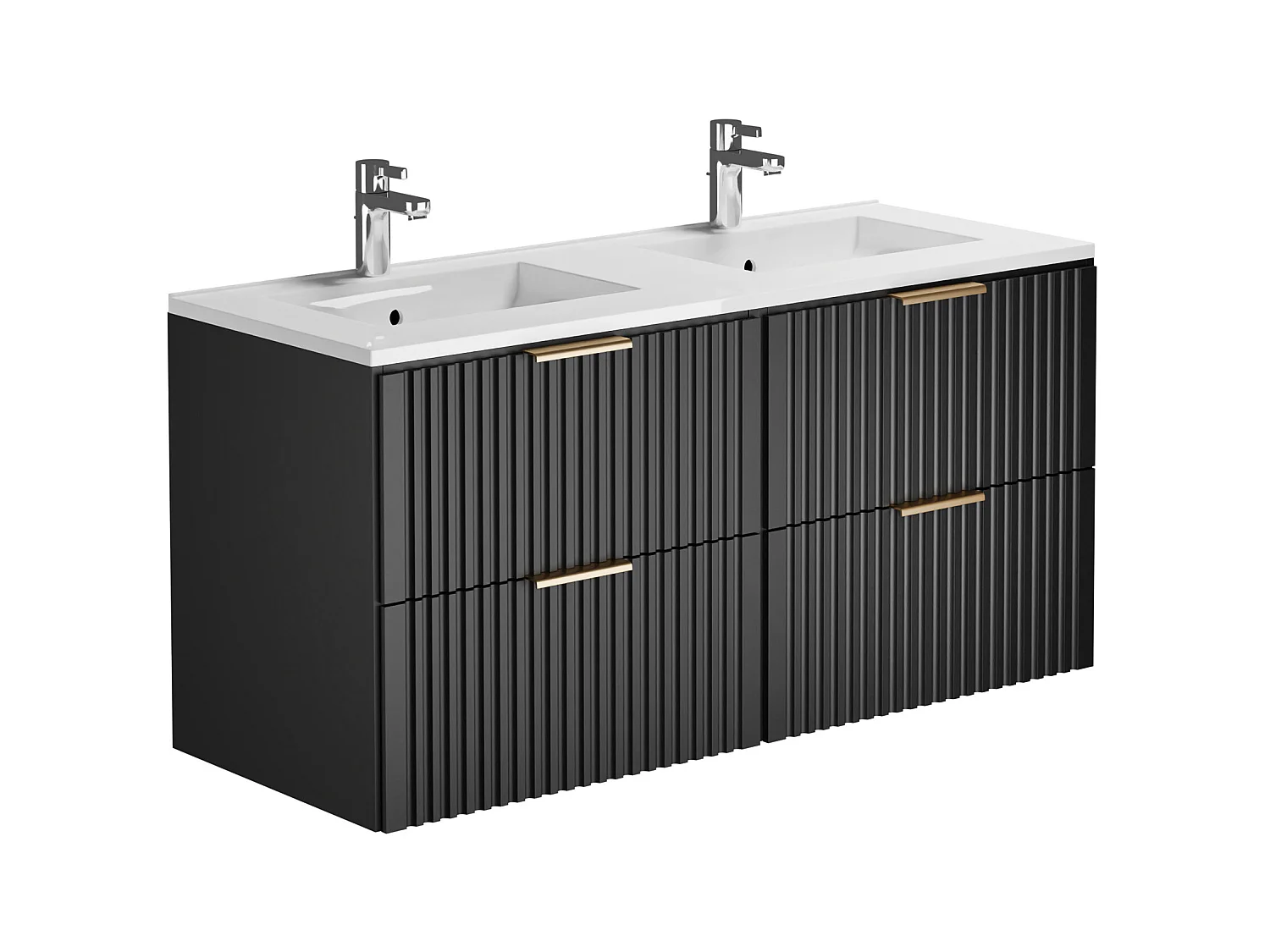 Meuble de salle de bain suspendu strié avec vasque à encastrer - Noir - 120 cm - ZEVARA