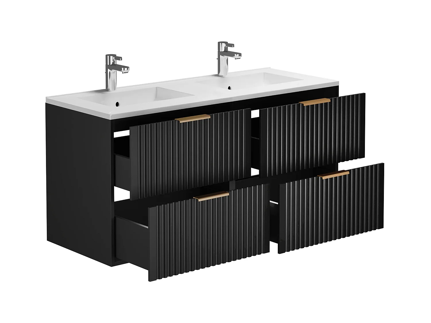 Meuble de salle de bain suspendu strié avec vasque à encastrer - Noir - 120 cm - ZEVARA