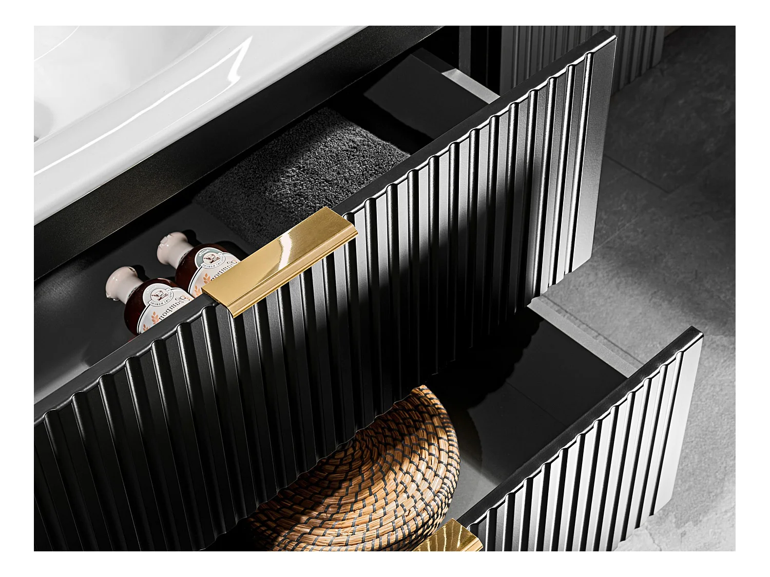 Meuble de salle de bain suspendu strié avec vasque à encastrer - Noir - 120 cm - ZEVARA