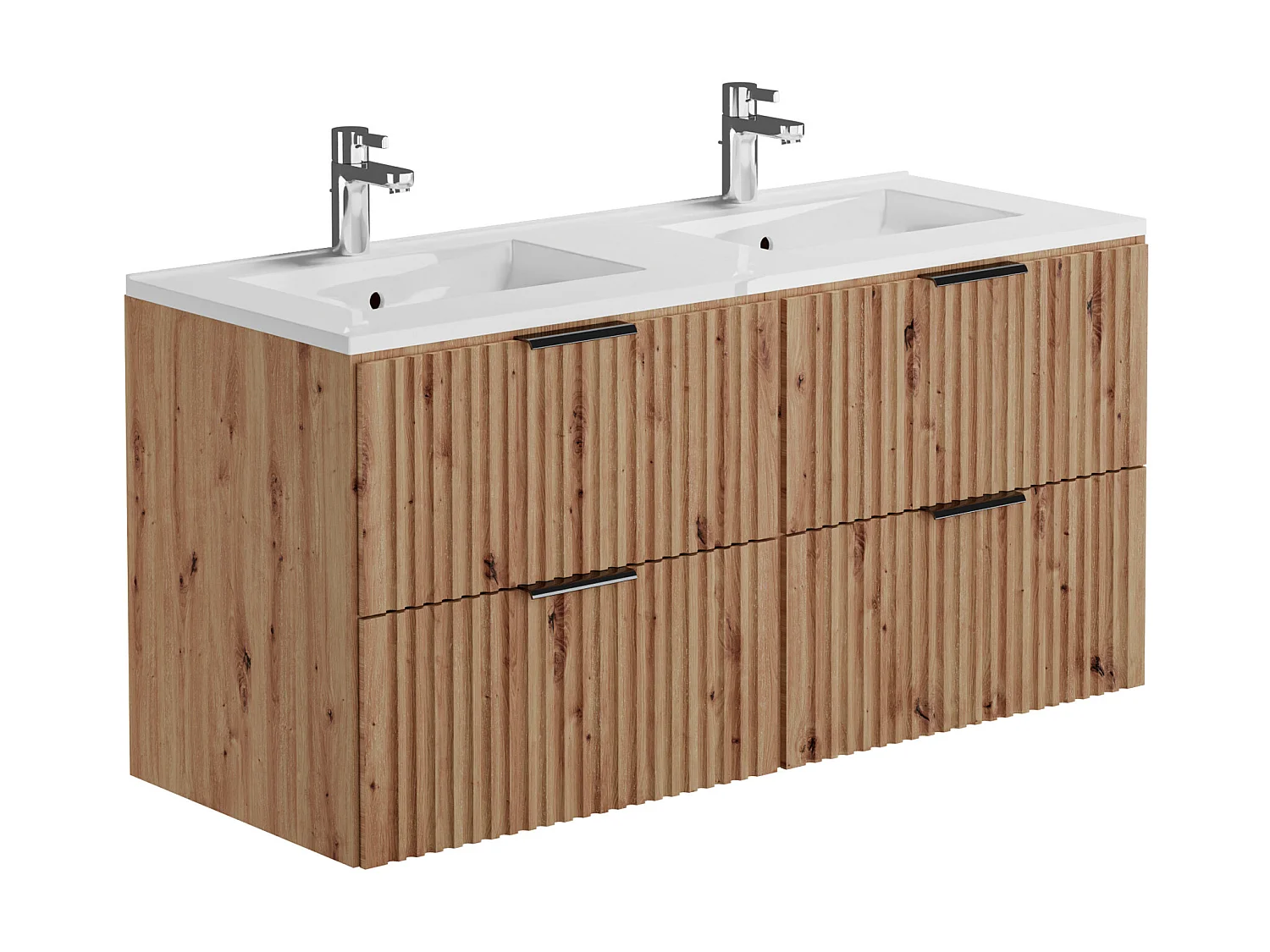 Mobile per bagno sospeso con scanalature e lavabo da incasso 120 cm Naturale chiaro - ZEVARA