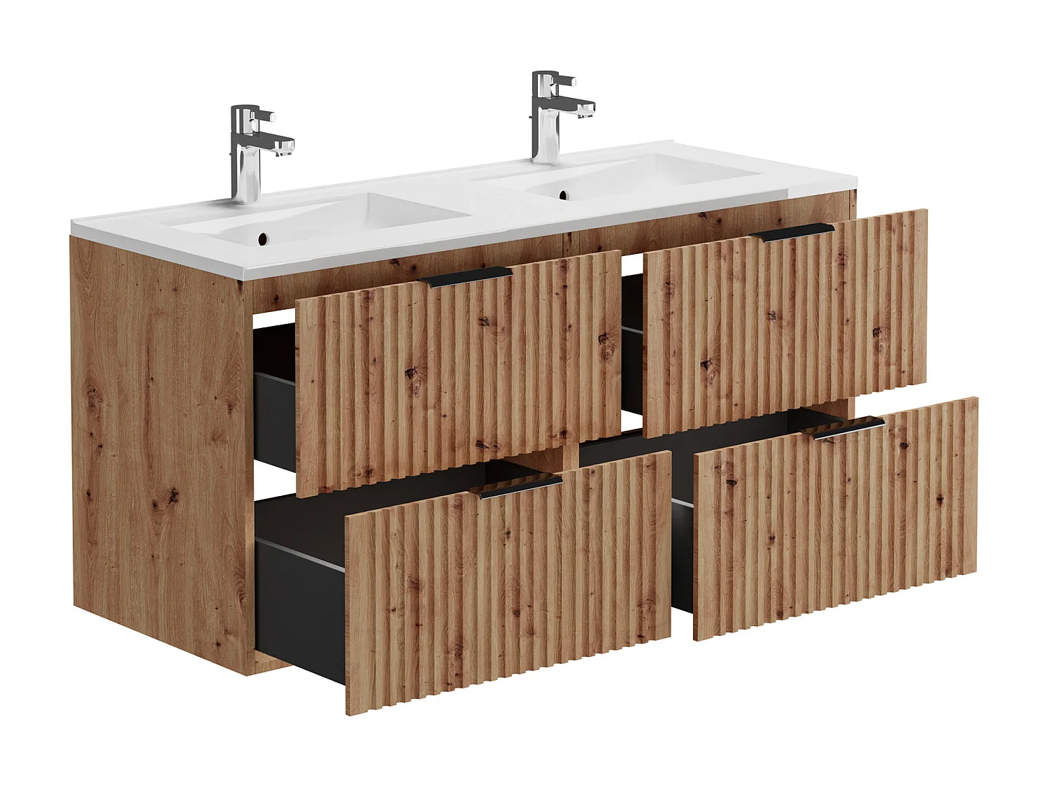 Mobile per bagno sospeso con scanalature e lavabo da incasso 120 cm Naturale chiaro - ZEVARA