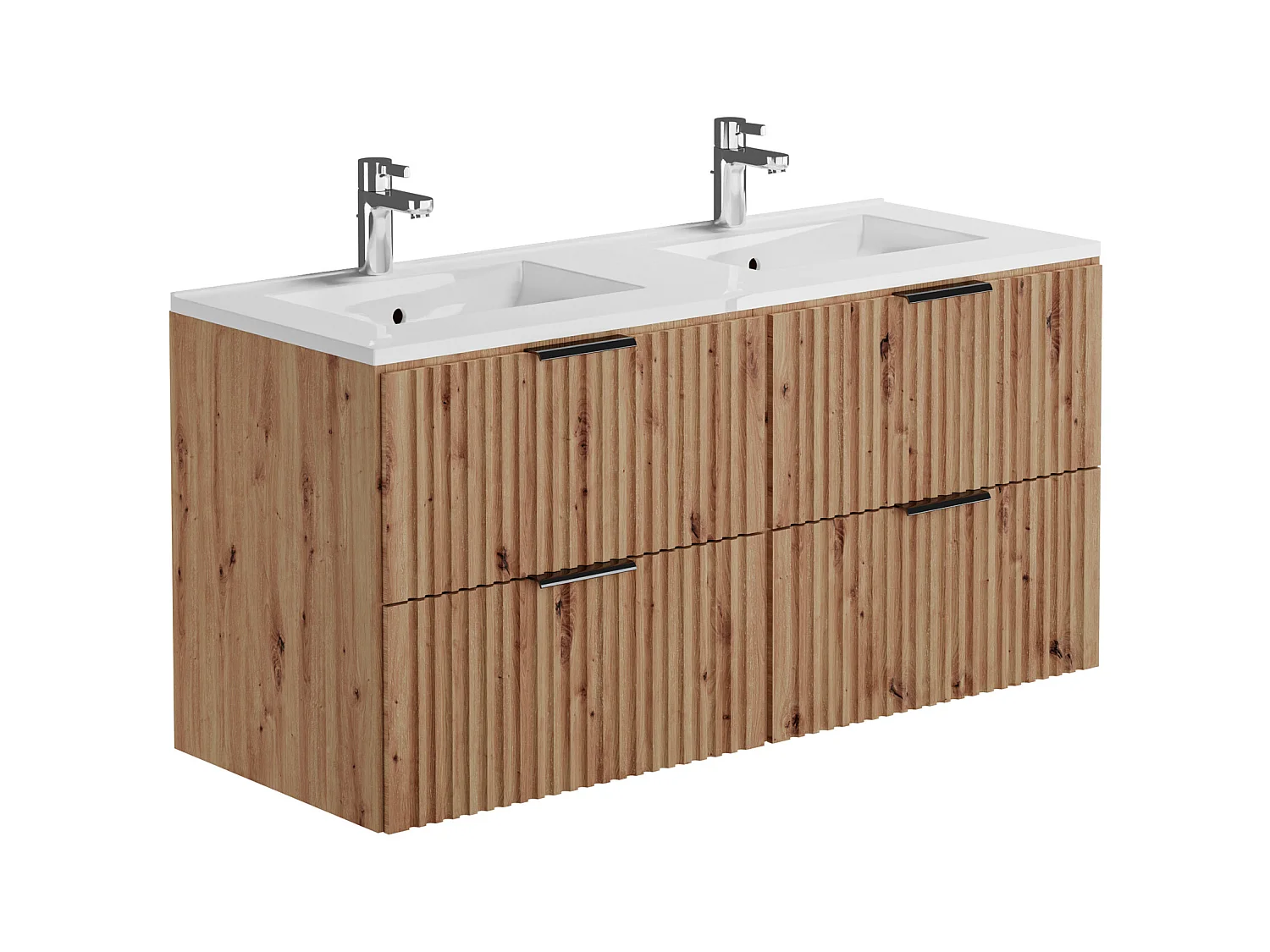 Waschbeckenunterschrank hängend mit Einbauwaschbecken - Streifenoptik - Holzfarben hell - 120 cm - ZEVARA