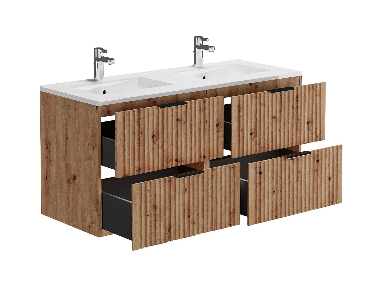 Waschbeckenunterschrank hängend mit Einbauwaschbecken - Streifenoptik - Holzfarben hell - 120 cm - ZEVARA