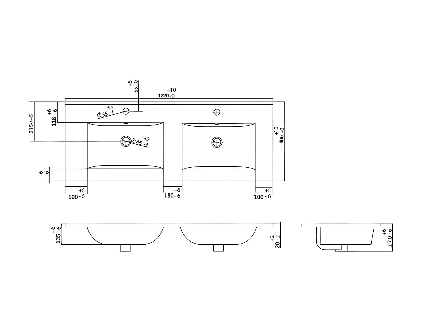 Waschbeckenunterschrank hängend mit Einbauwaschbecken - Streifenoptik - Holzfarben hell - 120 cm - ZEVARA