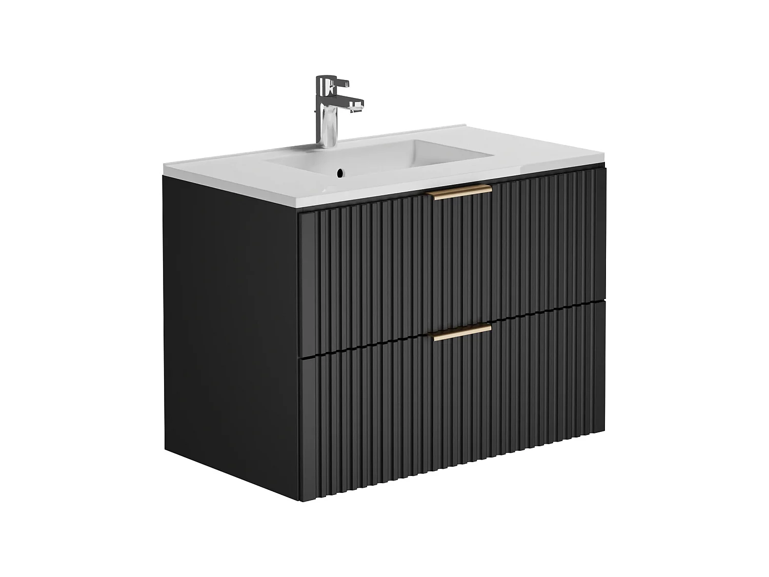 Geribbeld hangmeubel voor badkamer met inbouwwastafel - Zwart - 80 cm - ZEVARA