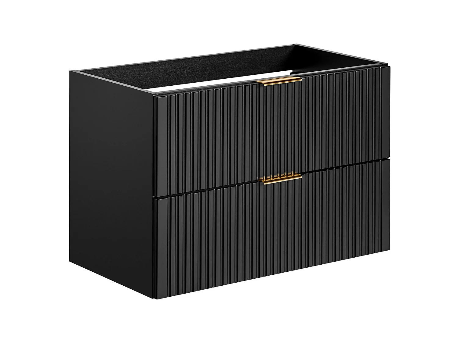 Geribbeld hangmeubel voor badkamer met inbouwwastafel - Zwart - 80 cm - ZEVARA