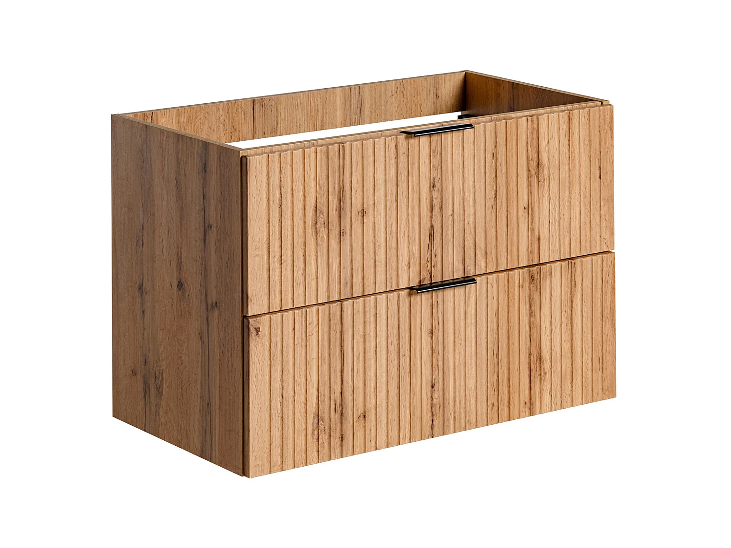 Geribbeld hangmeubel voor badkamer met inbouwwastafel - Licht naturel - 80 cm - ZEVARA