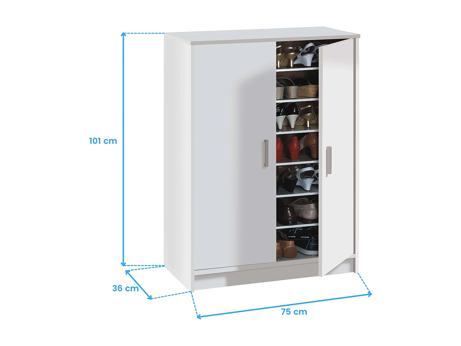 Armoire à chaussures 2 portes et 6 tablettes de rangement Basic - L101 cm
