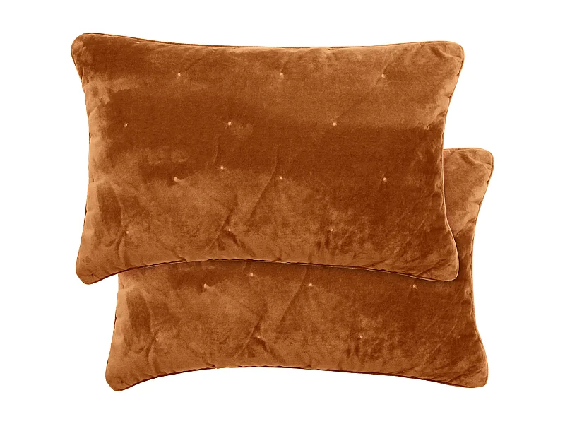 Housse de coussin 40x60 GIPSY velours piquage points brodés marron Camel