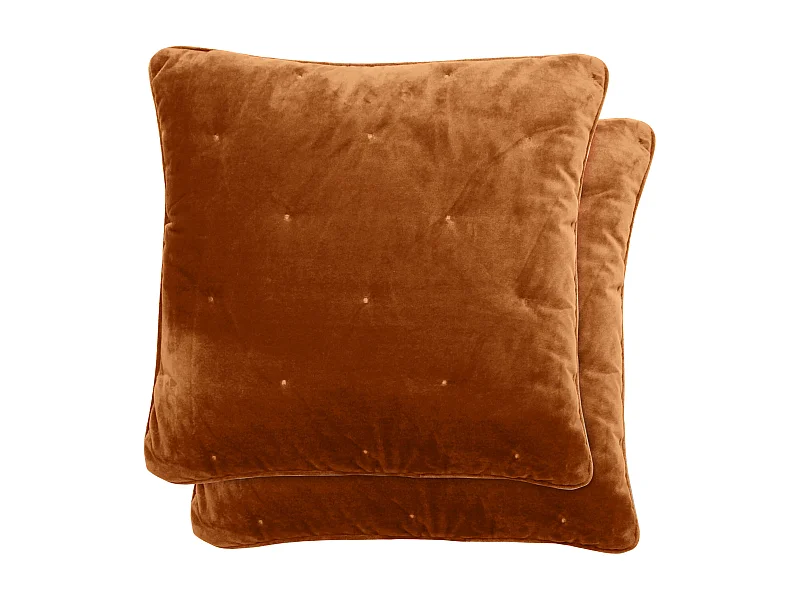 Housse de coussin 45x45 GIPSY velours piquage points brodés marron Camel