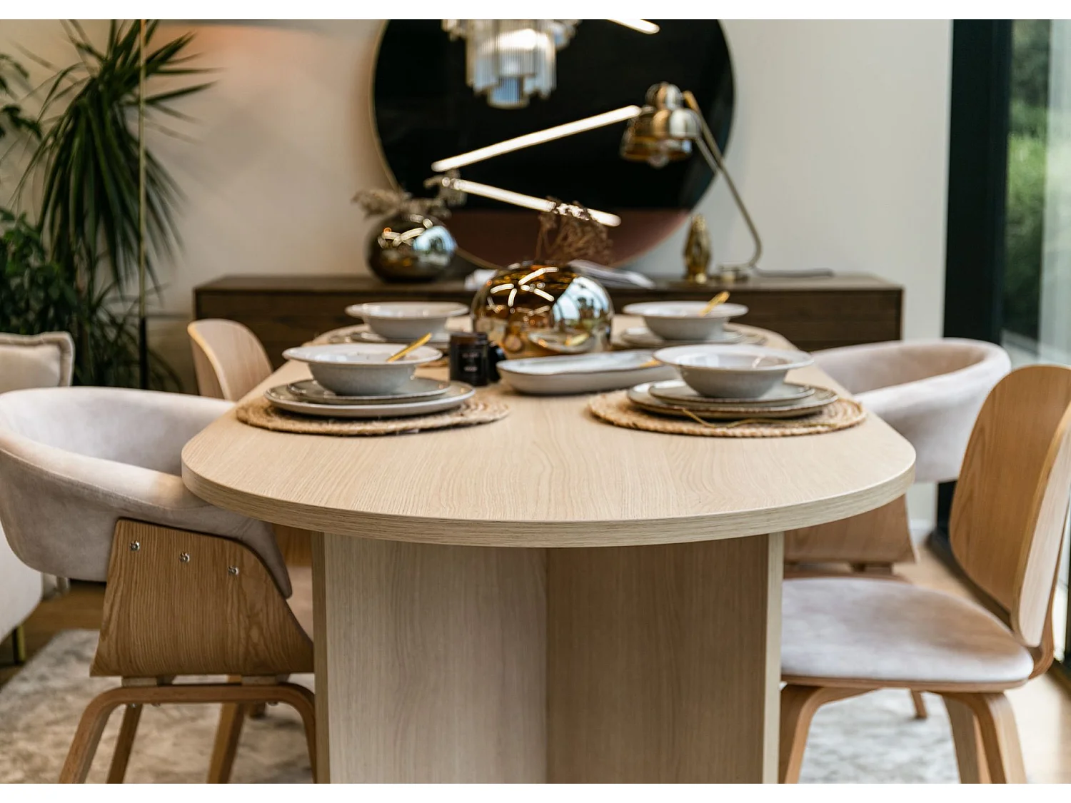 Tisch Essstisch oval - 204 x 90 cm - Holzoptik Lindberg Eiche - OVO