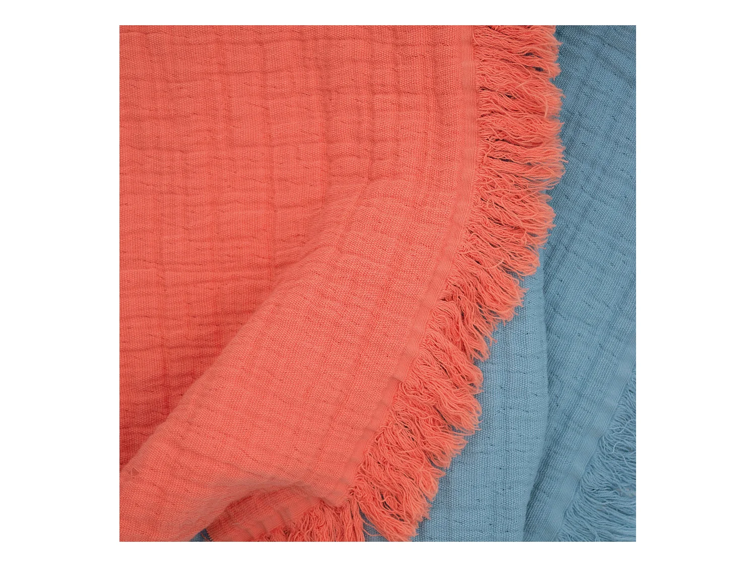 Dessus de lit 230x250 cm BREHAT 100% gaze de coton bleu orage