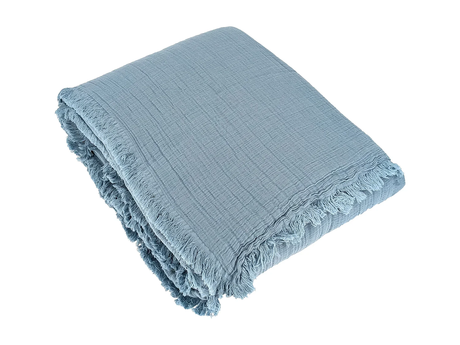 Dessus de lit 230x250 cm BREHAT 100% gaze de coton bleu orage