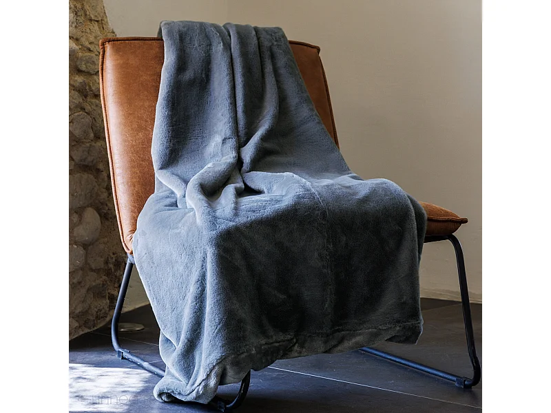 Plaid 130x170 cm WOODLAND fausse fourrure gris Ardoise