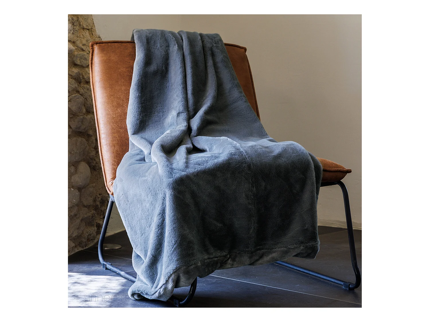 Plaid 130x170 cm WOODLAND fausse fourrure gris Ardoise
