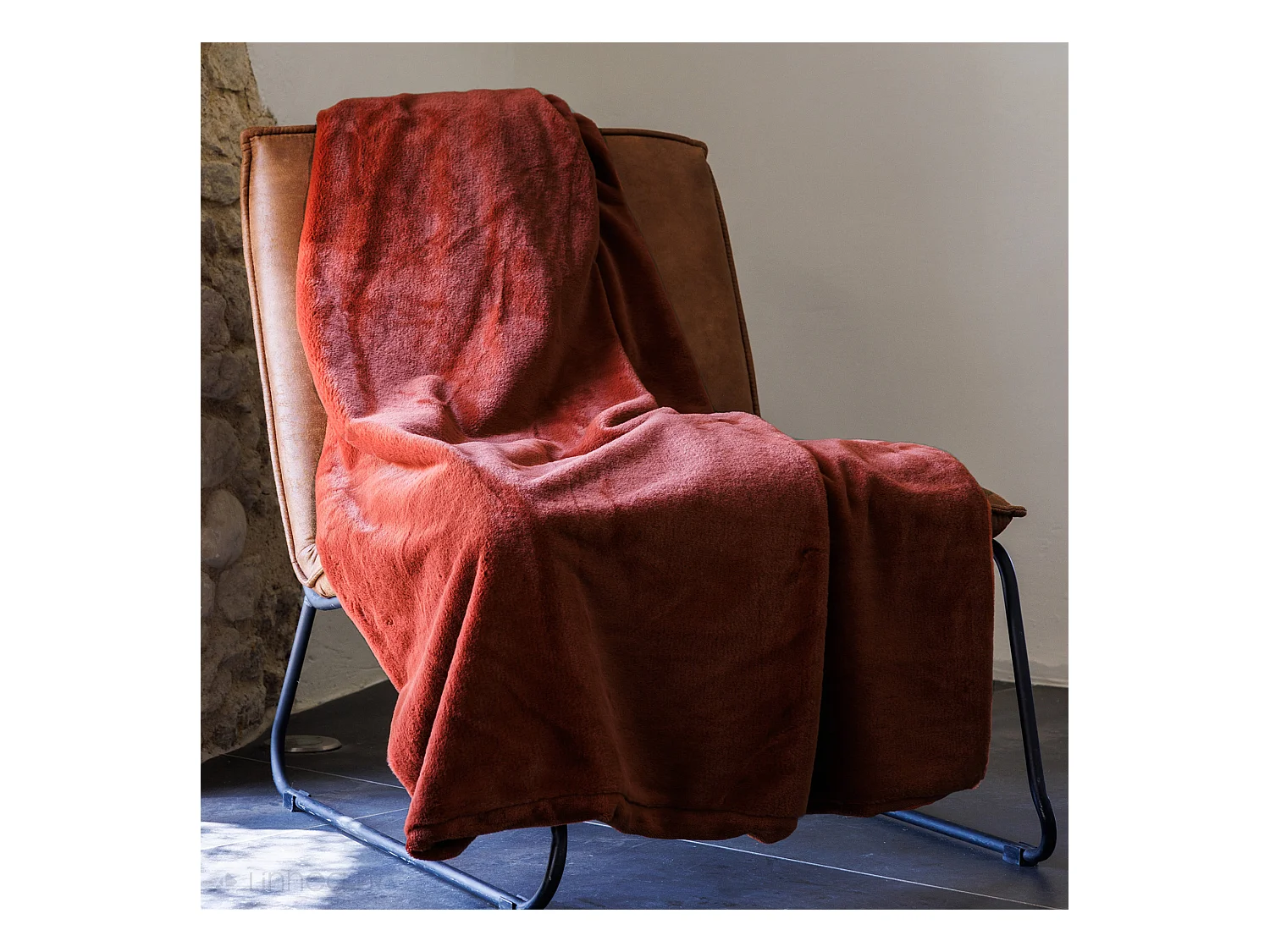 Plaid 130x170 cm WOODLAND fausse fourrure rouge Piment