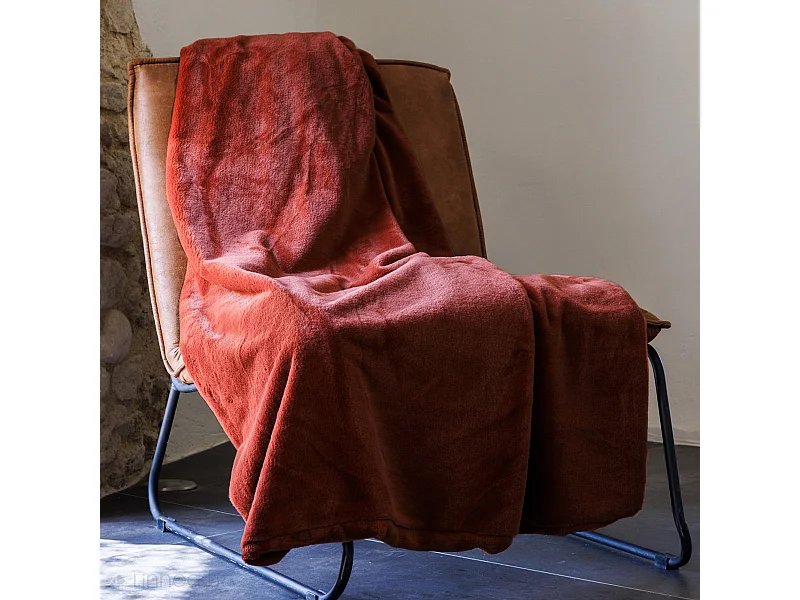 Plaid 130x170 cm WOODLAND fausse fourrure rouge Piment