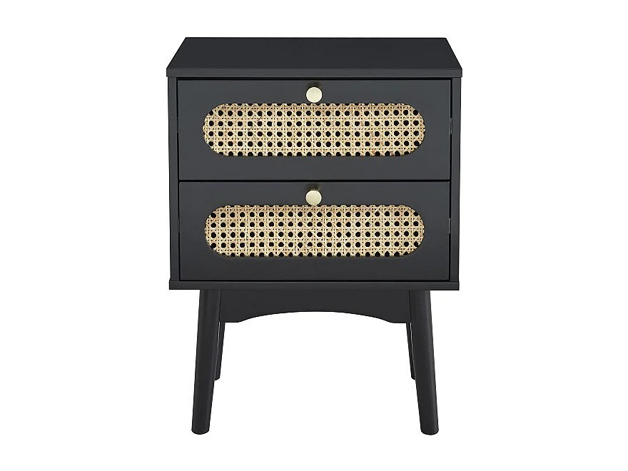 Table de chevet ANATOLE noir et cannage rotin 40cm