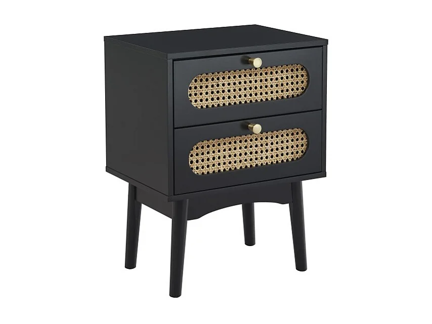 Table de chevet ANATOLE noir et cannage rotin 40cm