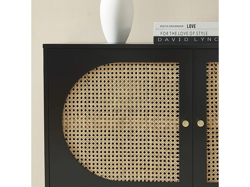 Buffet ANATOLE noir et cannage rotin 150cm