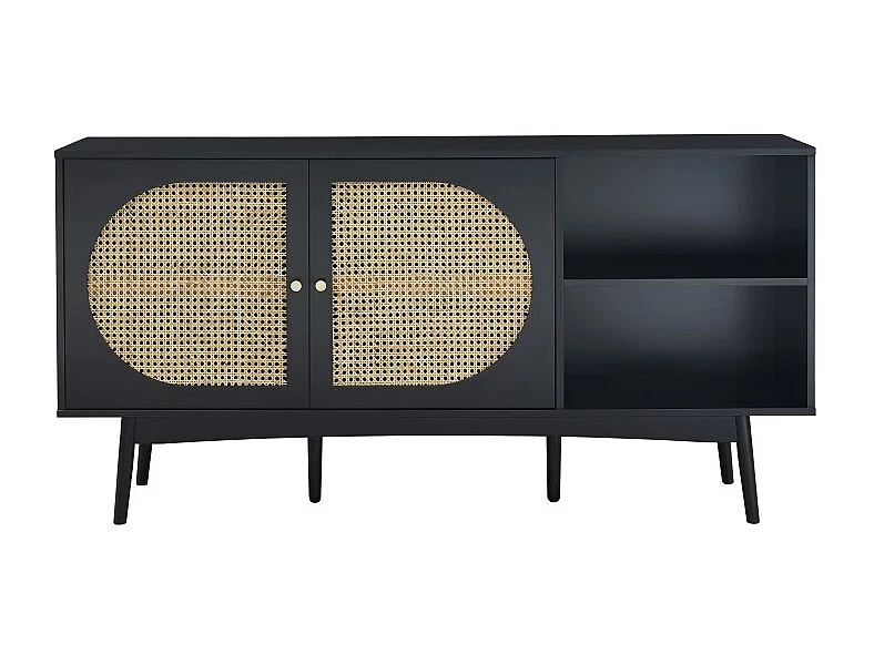 Buffet ANATOLE noir et cannage rotin 150cm