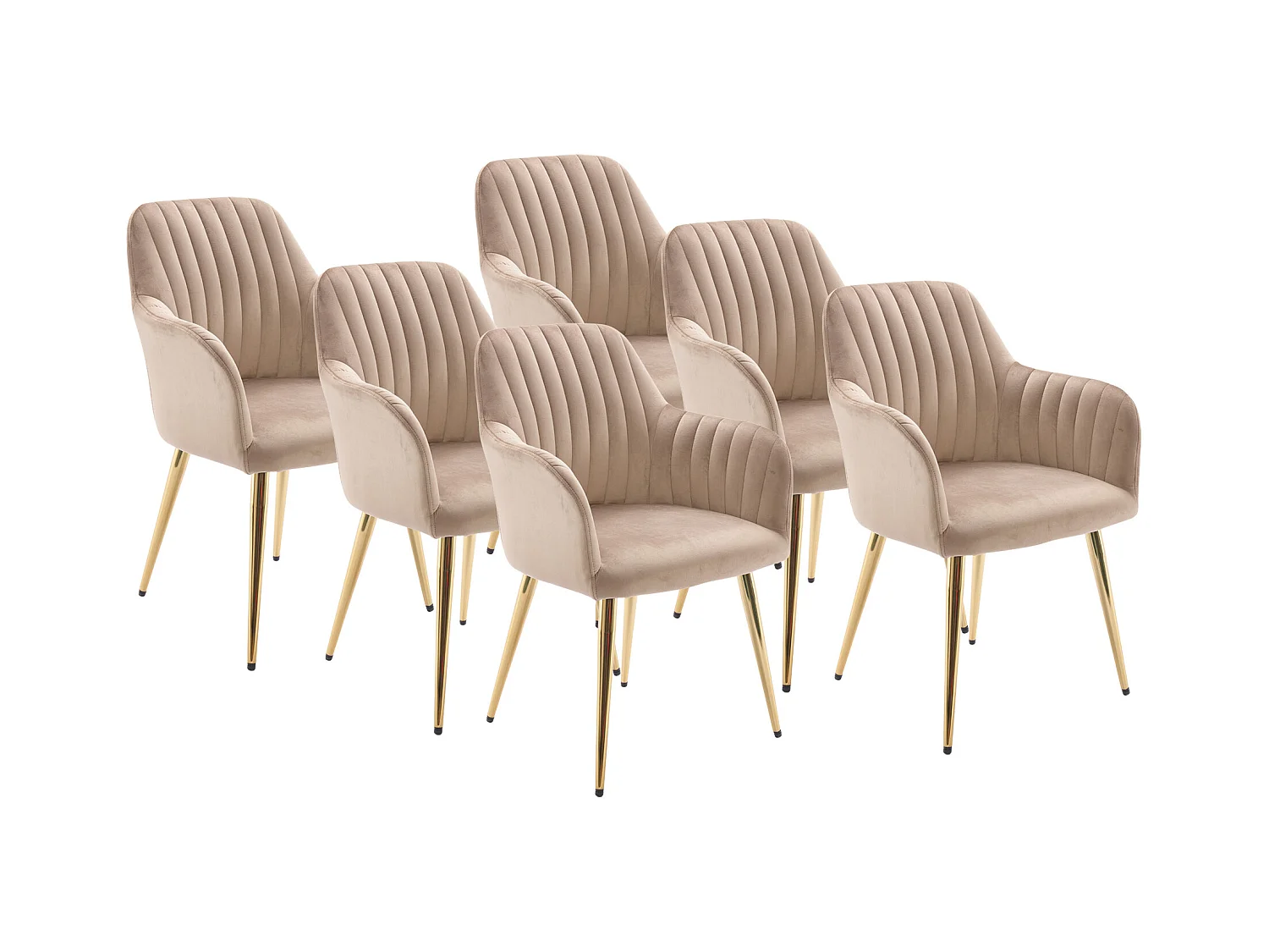 Lot de 6 chaises avec accoudoirs en velours et métal doré - Beige - ELEANA