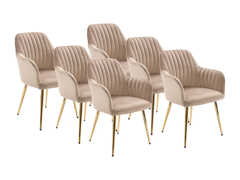 Set van 6 stoelen met armleuningen van velours en goudkleurig metaal - Beige - ELEANA