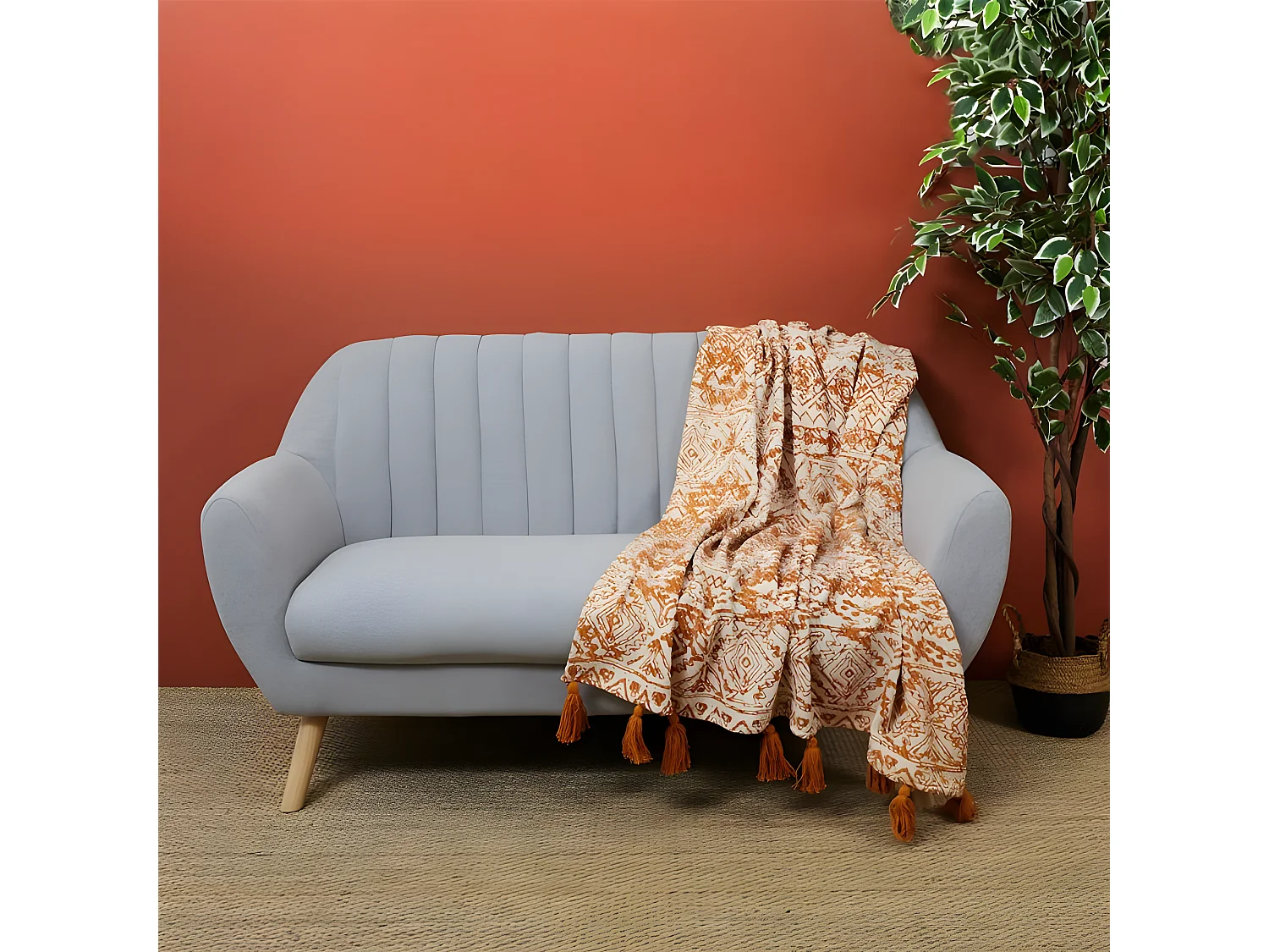 Plaid en Coton Imprimé "Suli" 120x150cm Ocre