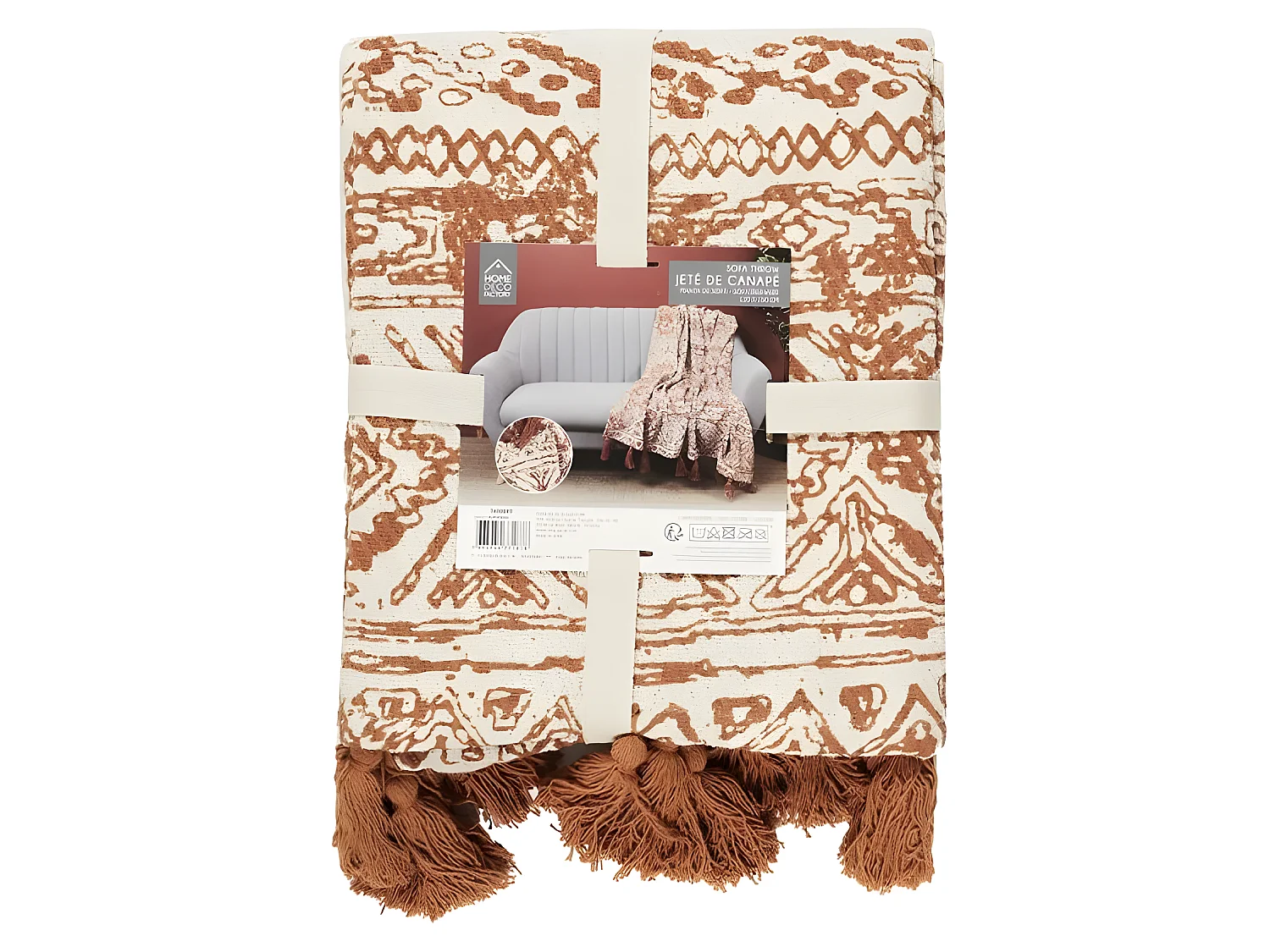 Plaid en Coton Imprimé "Suli" 120x150cm Ocre