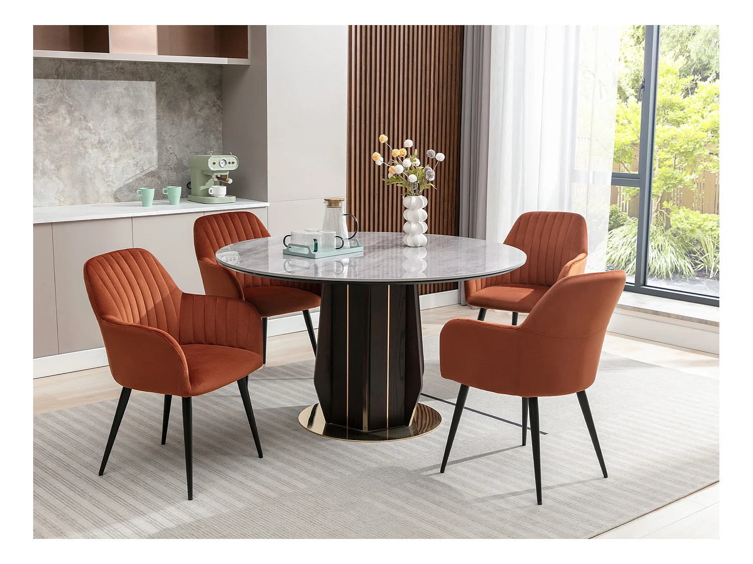 Lot de 6 chaises avec accoudoirs en velours et métal noir - Terracotta - ELEANA