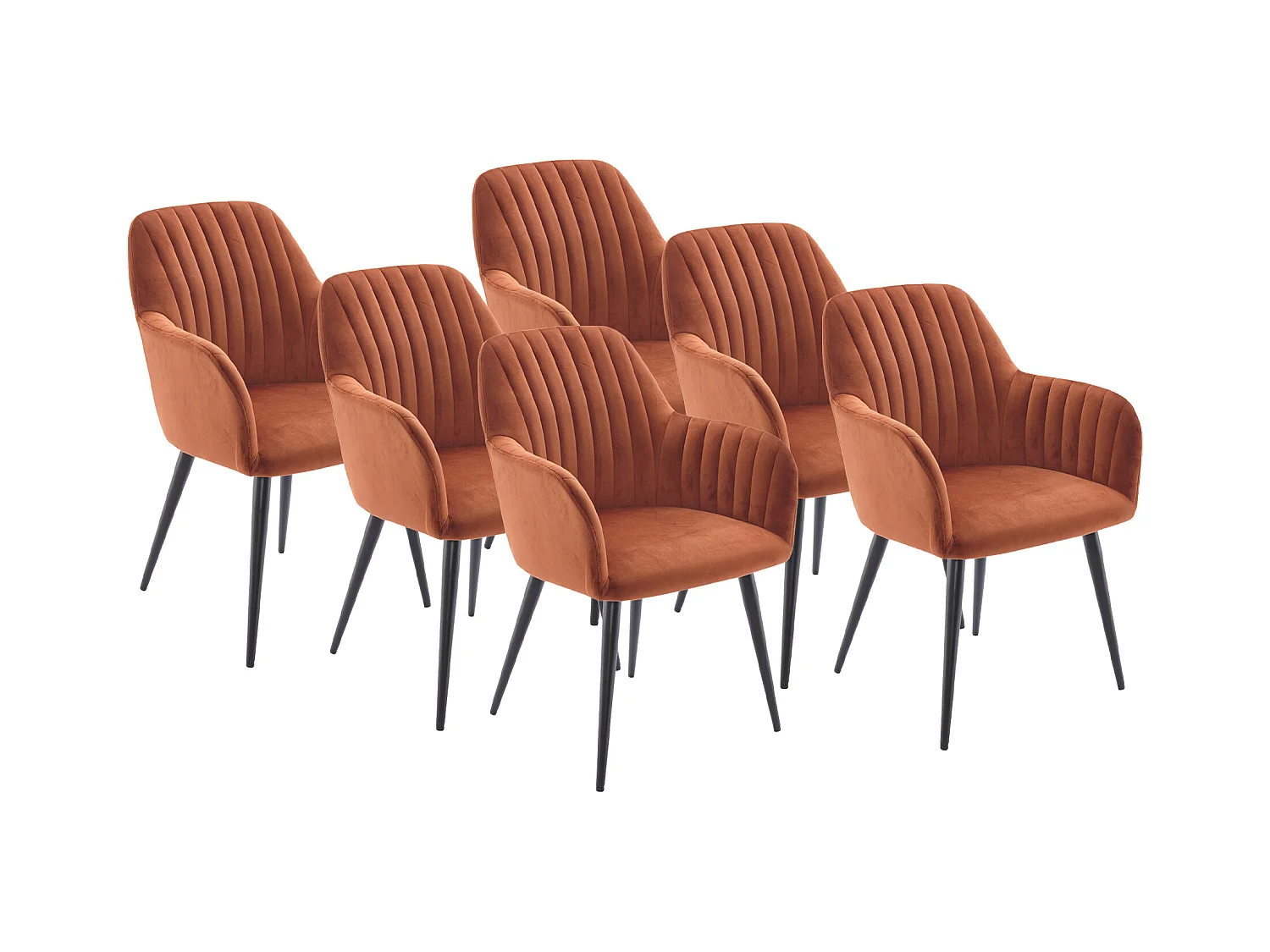 Lot de 6 chaises avec accoudoirs en velours et métal noir - Terracotta - ELEANA