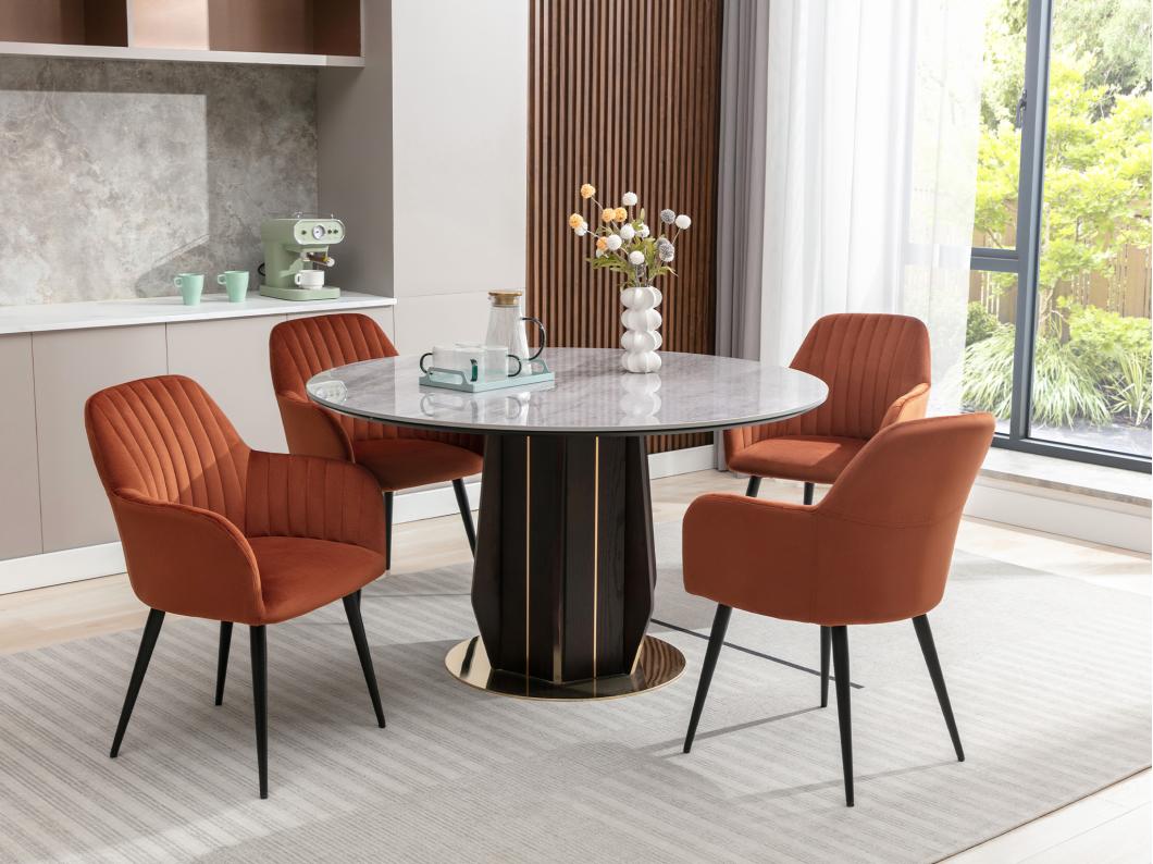 Lot de 6 chaises avec accoudoirs en velours et métal noir - Terracotta - ELEANA