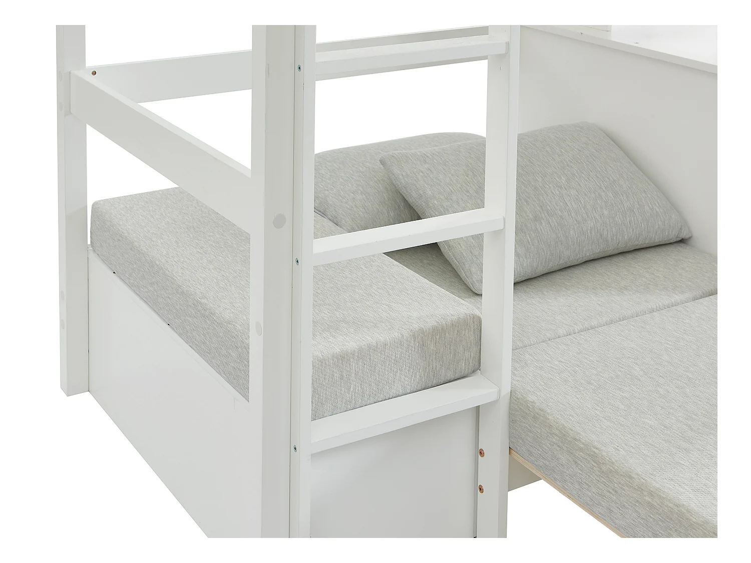 Lit mezzanine 90 x 200 cm avec bureau, sofa convertible et rangements - Pin et MDF - Blanc - GOLIATH III
