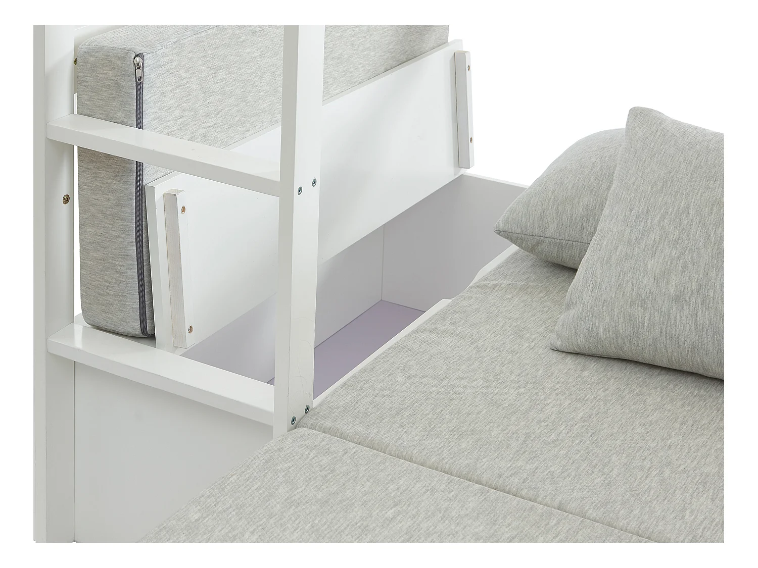 Lit mezzanine 90 x 200 cm avec bureau, sofa convertible et rangements - Pin et MDF - Blanc - GOLIATH III