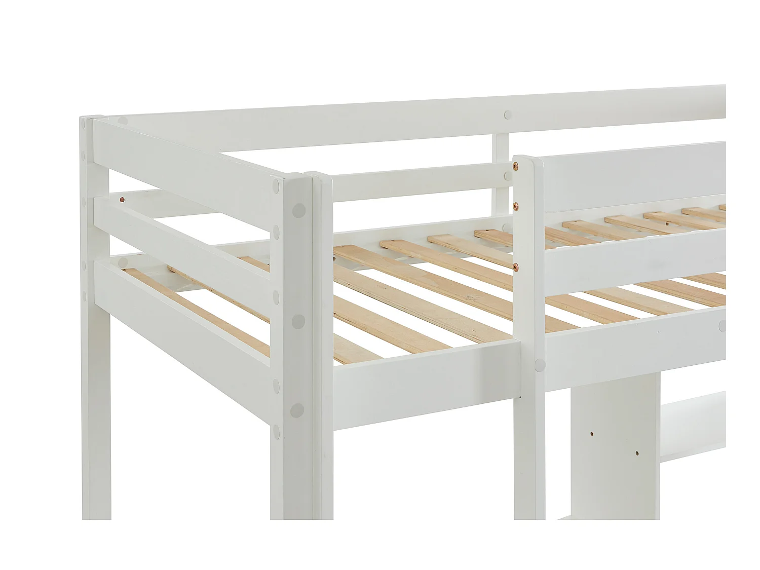 Lit mezzanine 90 x 200 cm avec bureau, sofa convertible et rangements - Pin et MDF - Blanc - GOLIATH III