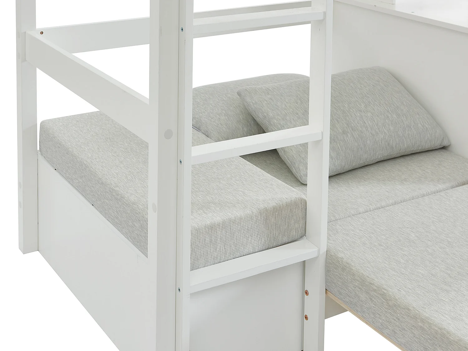 Lit mezzanine 90 x 200 cm avec bureau, sofa convertible et rangements - Pin et MDF - Blanc - GOLIATH III