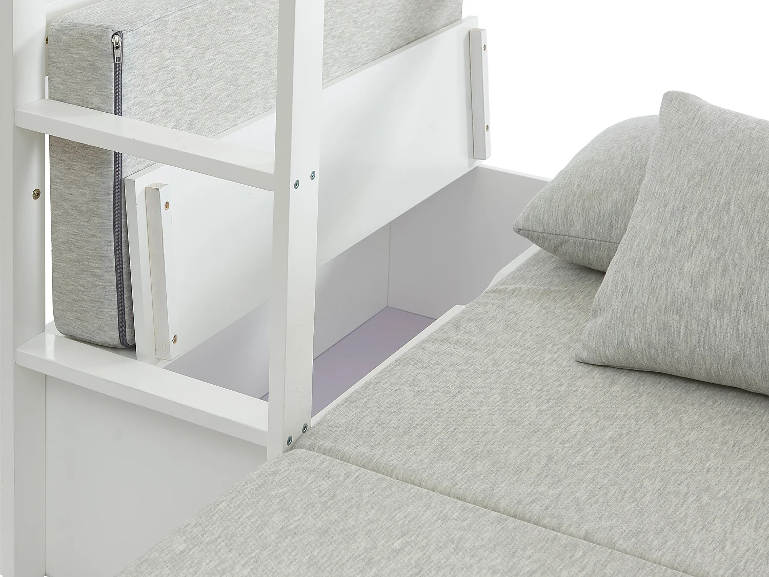 Hoogslaper 90 x 200 cm met bureau, slaapbank en opbergruimte - Massief grenen - Gebleekt + Matras - GOLIATH III