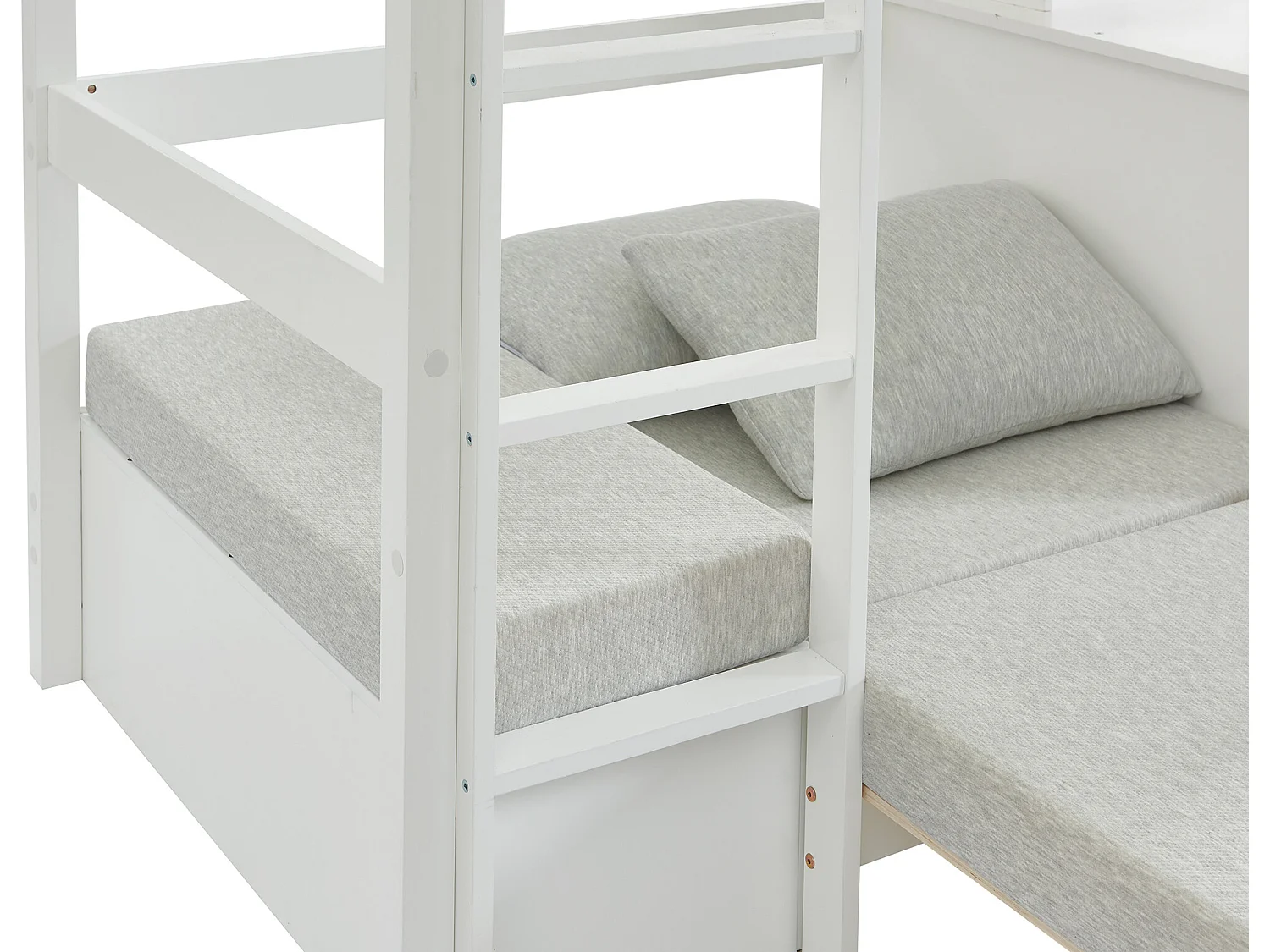 Hoogslaper 90 x 200 cm met bureau, slaapbank en opbergruimte - Massief grenen - Gebleekt + Matras - GOLIATH III