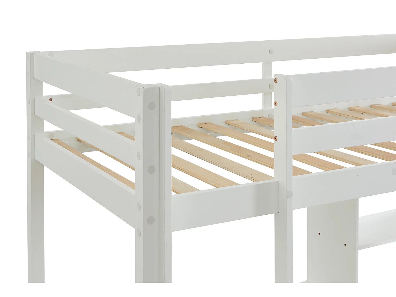 Hoogslaper 90 x 200 cm met bureau, slaapbank en opbergruimte - Massief grenen - Gebleekt + Matras - GOLIATH III