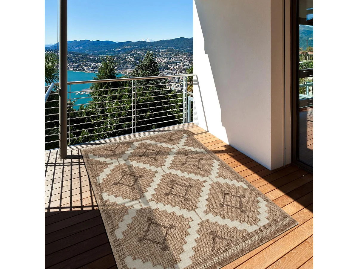 Tapis extérieur 120x170 tissé kilim maron et noir ZEPHYR 2