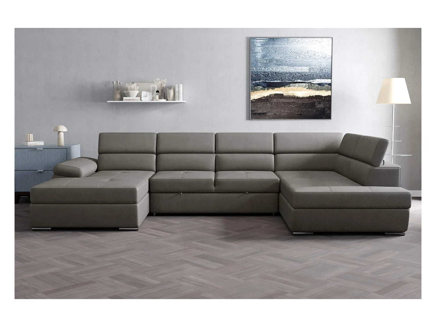 canapé d'angle lazaro lounge gauche - couleur taupe