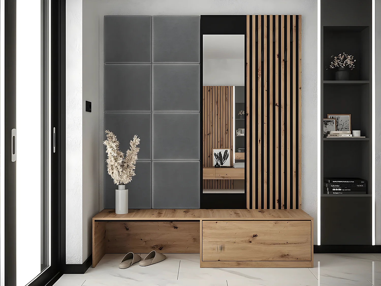 Meuble d'entrée Premium - 172 x 40 x 205 cm - Gris