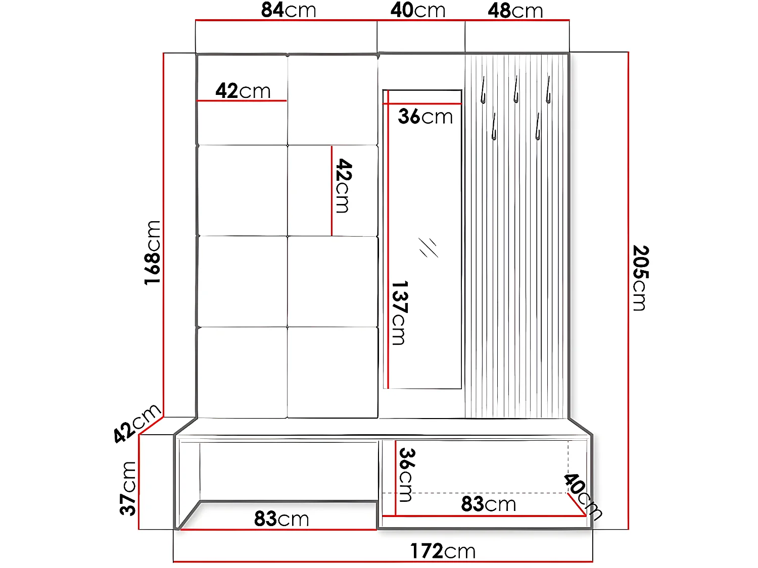 Meuble d'entrée Premium - 172 x 40 x 205 cm - Beige