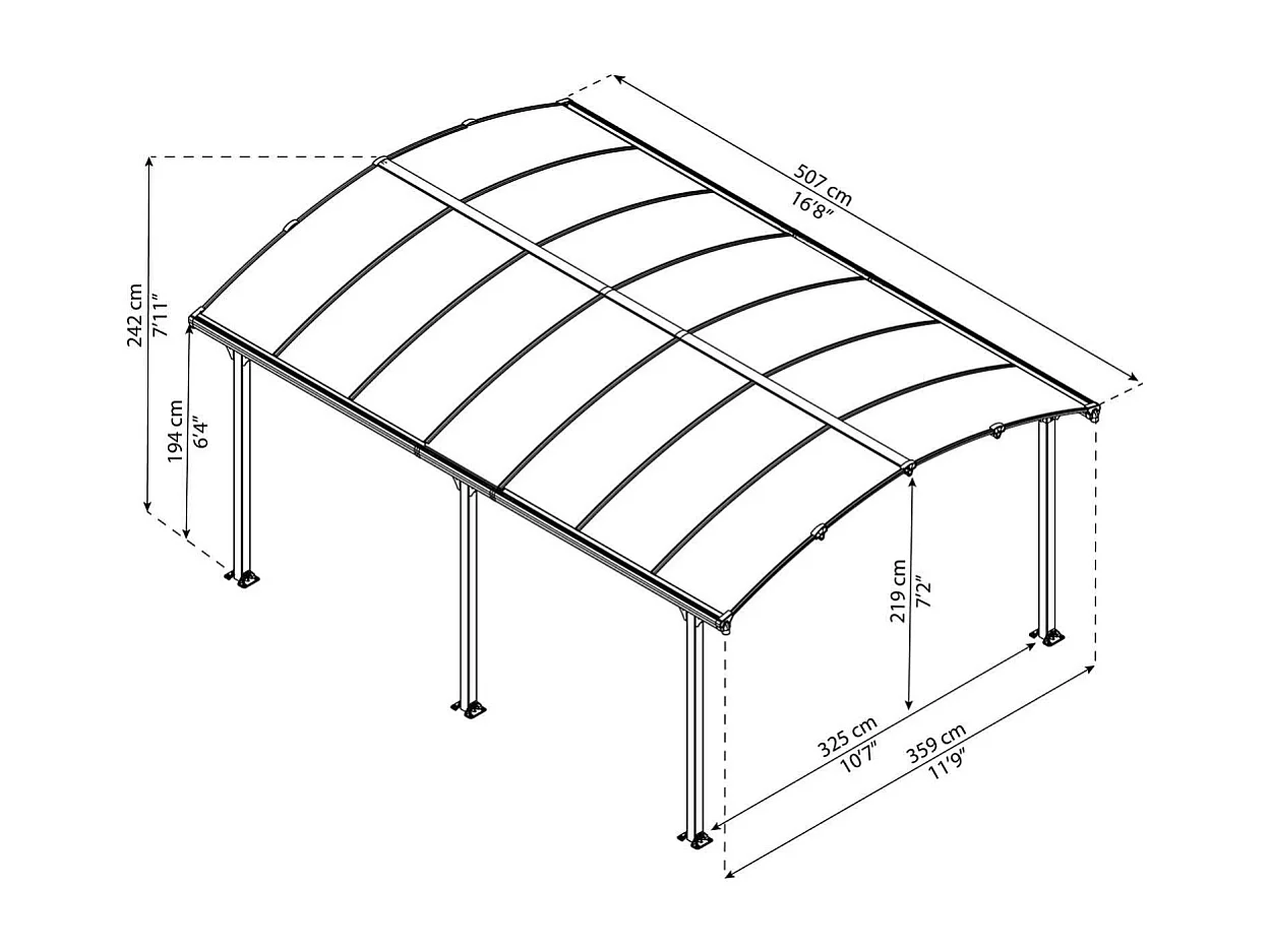 Carport "Almicar" en aluminium et polycarbonate transparent - 18.17 m² - 5.02 x 3.62 x 2.42 m