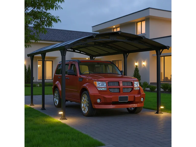 Carport in alluminio e policarbonato trasparente "Almicar" - 18,17 m² - 5,02 x 3,62 x 2,42 m