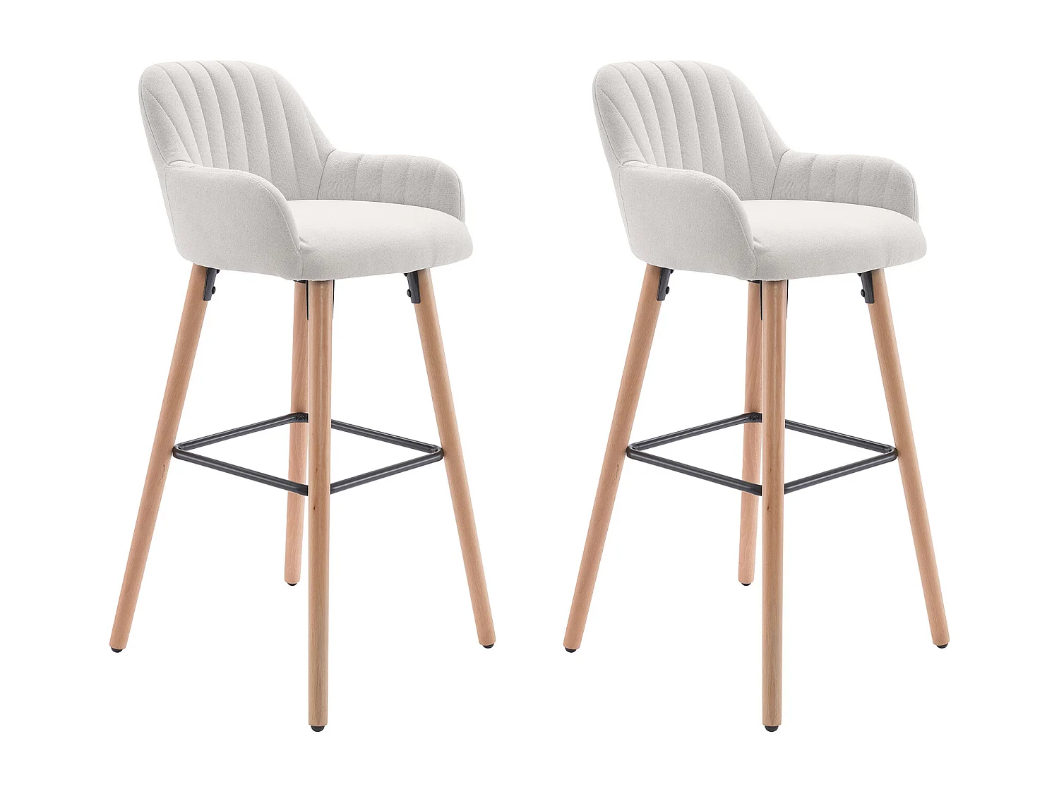 Barhocker 2er-Set - Stoff & Buchenholz - Cremefarben - ELEANA